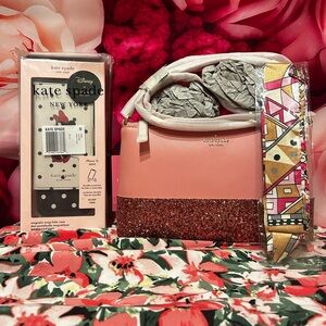 kate spade Pink and Glitter Crossbody with Patterned Strap